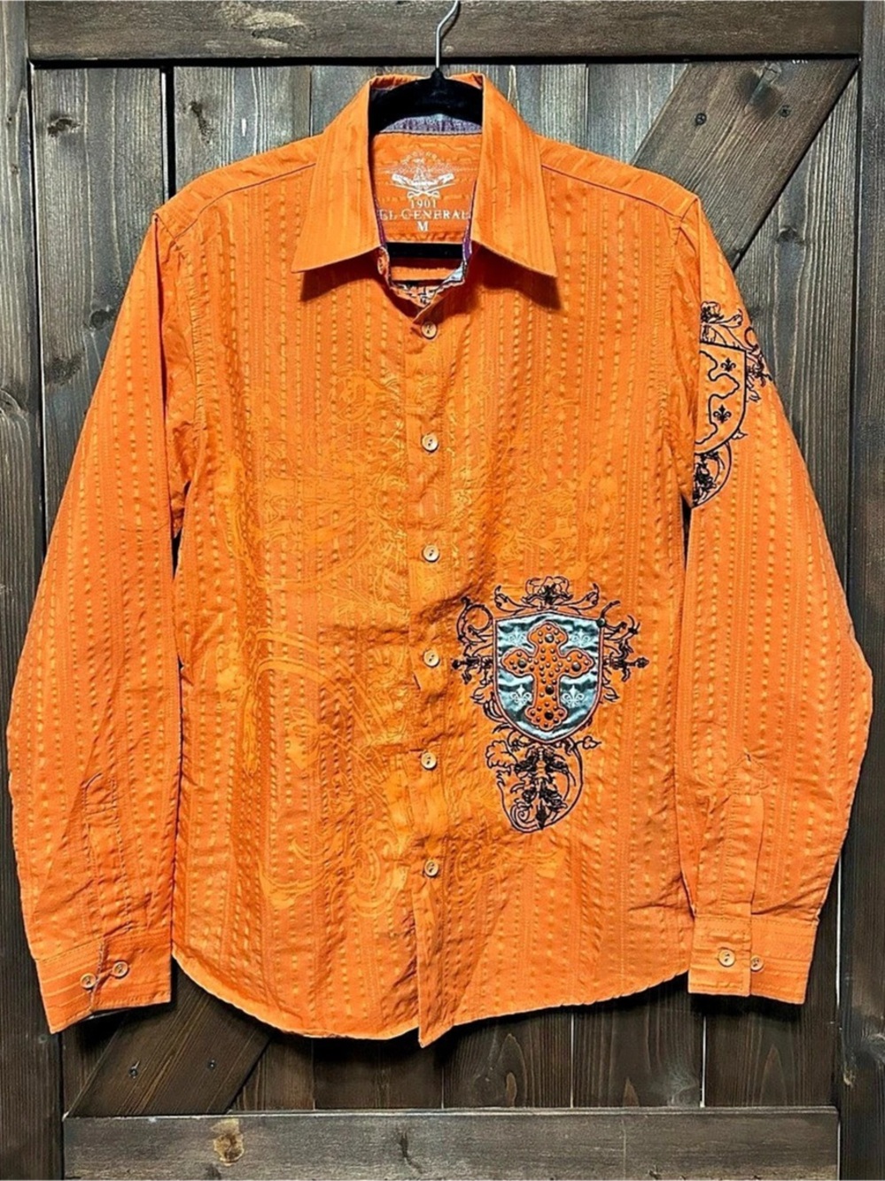 El General 1901 Men's Western Embroidered Button-Down Shirt Orange Medium